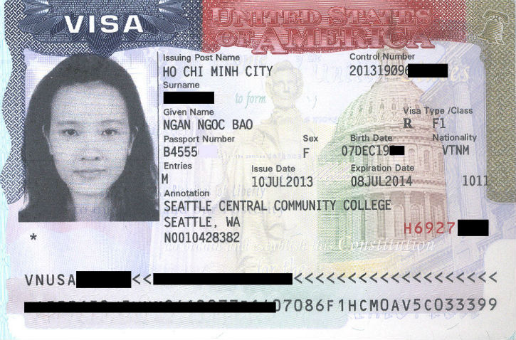 A sample of a F-1 Visa